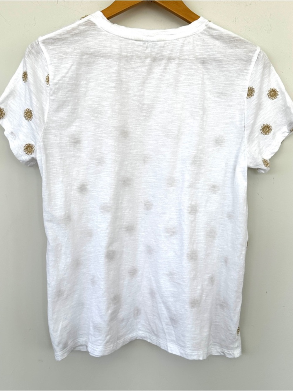 Lucky Brand White Tee with  Daisy Embroidery Accents, Cotton - Picture 2 of 8